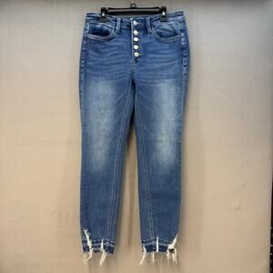 Vervet Blue Jeans Women's 28 Button Fly Raw Hem Skinny Preppy Summer Capri EUC